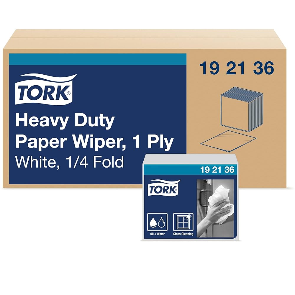 Tork Heavy-Duty Industrial Paper Wiper White, 1/4 Folded, 16